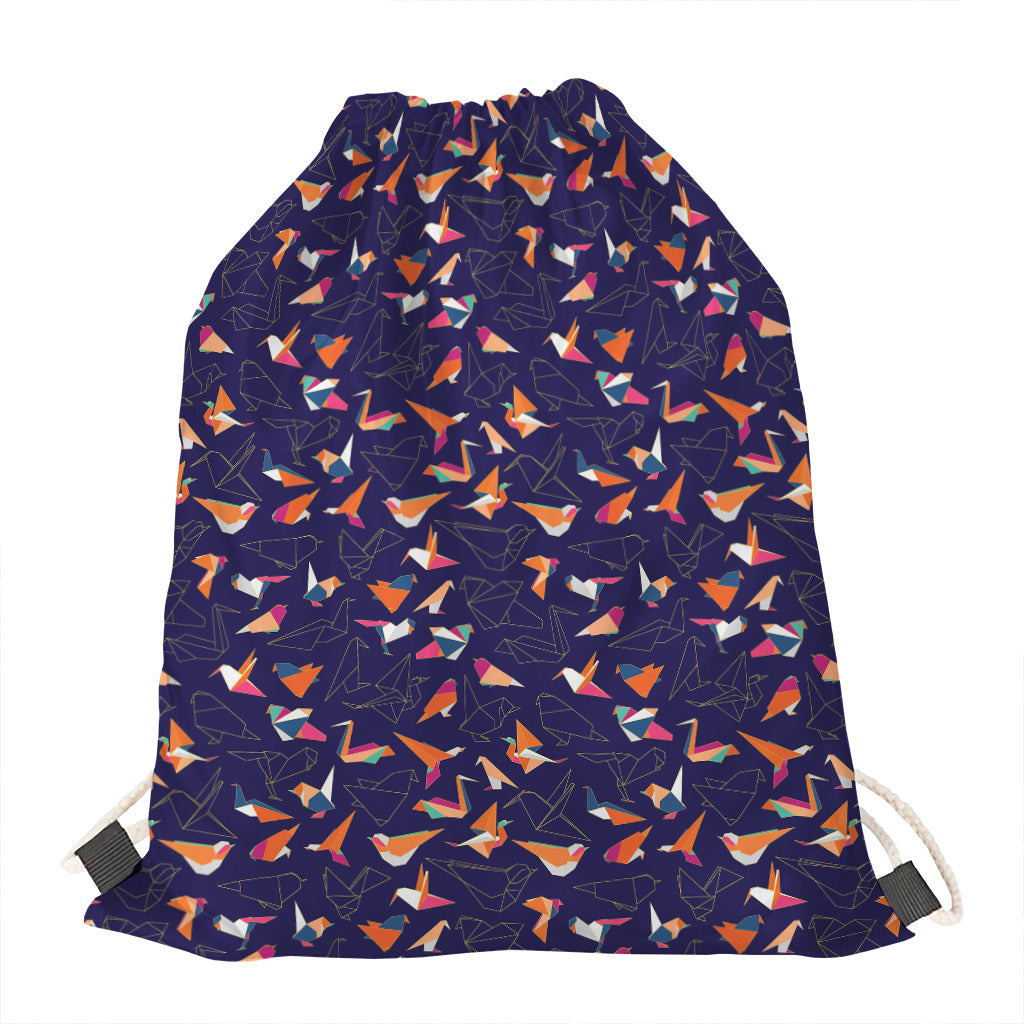 Colorful Origami Bird Pattern Print Drawstring Bag