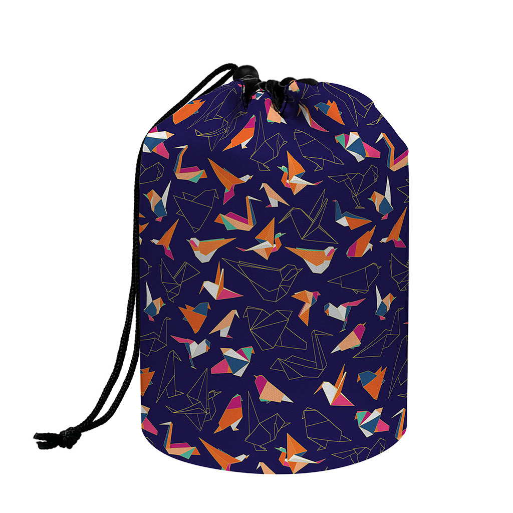 Colorful Origami Bird Pattern Print Drawstring Makeup Bag