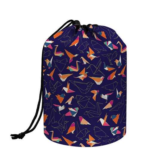 Colorful Origami Bird Pattern Print Drawstring Makeup Bag