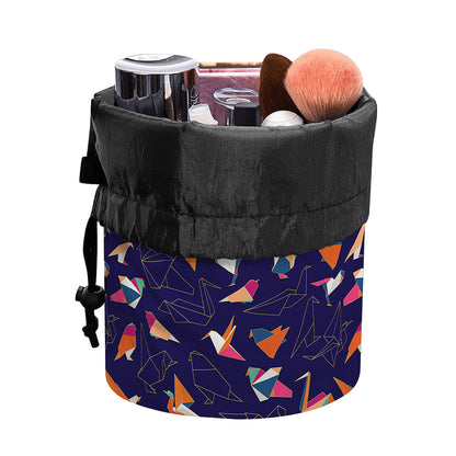 Colorful Origami Bird Pattern Print Drawstring Makeup Bag