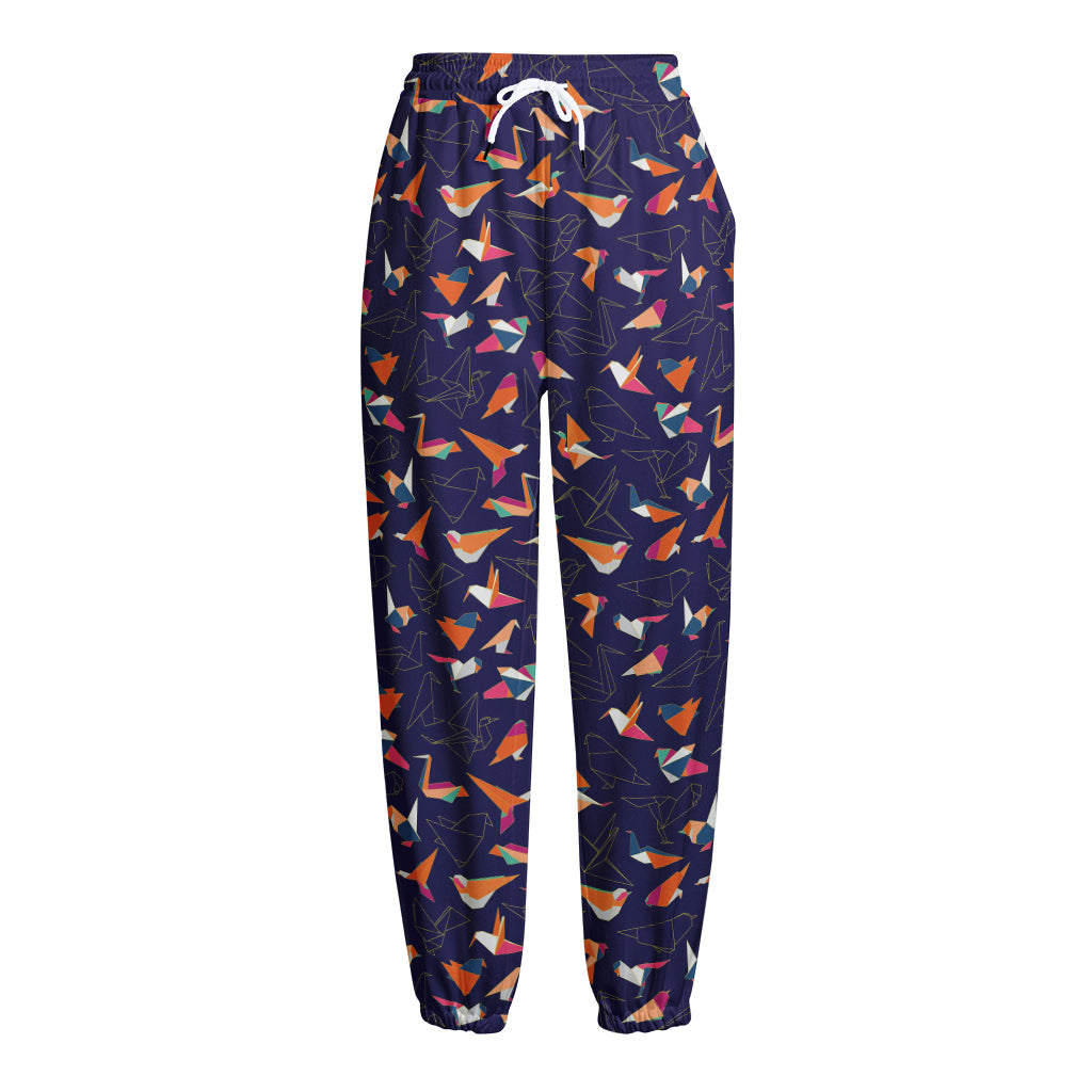 Colorful Origami Bird Pattern Print Fleece Lined Knit Pants