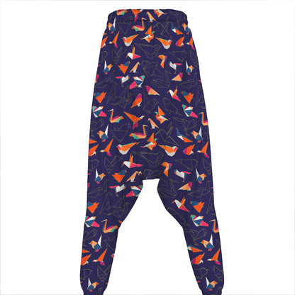 Colorful Origami Bird Pattern Print Hammer Pants