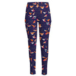 Colorful Origami Bird Pattern Print High-Waisted Pocket Leggings