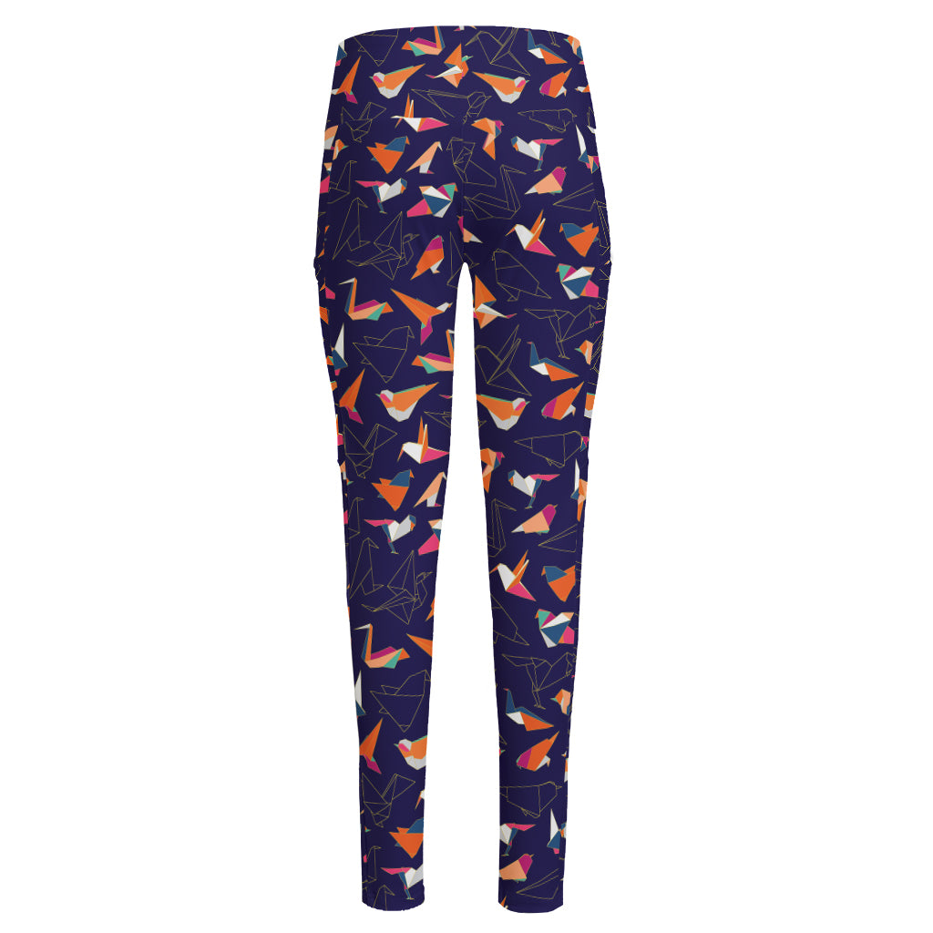Colorful Origami Bird Pattern Print High-Waisted Pocket Leggings