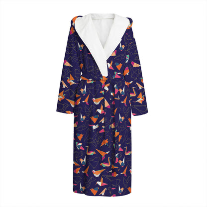 Colorful Origami Bird Pattern Print Hooded Bathrobe