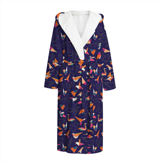 Colorful Origami Bird Pattern Print Hooded Bathrobe