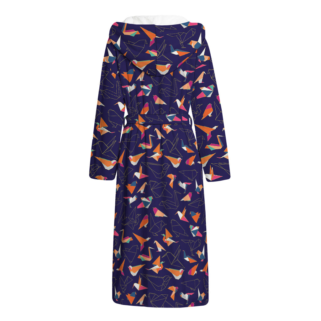 Colorful Origami Bird Pattern Print Hooded Bathrobe