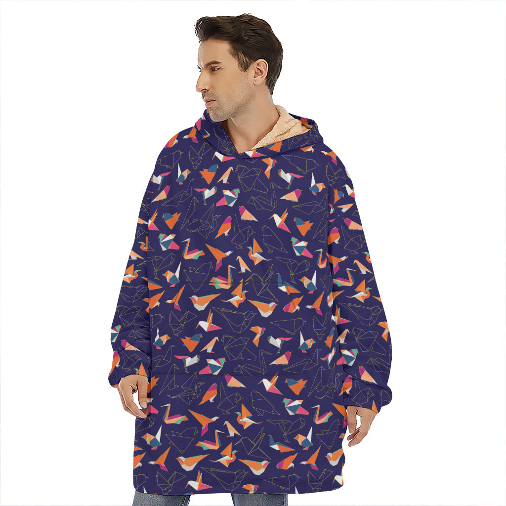 Colorful Origami Bird Pattern Print Hoodie Blanket