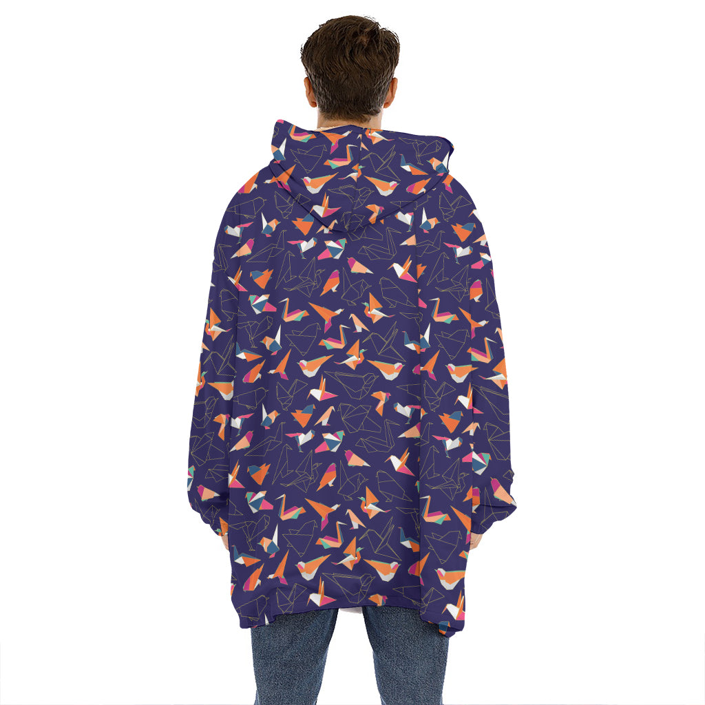 Colorful Origami Bird Pattern Print Hoodie Blanket