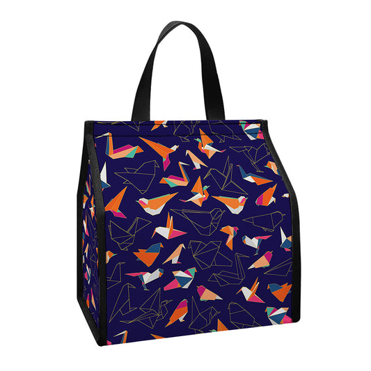 Colorful Origami Bird Pattern Print Insulated Lunch Tote