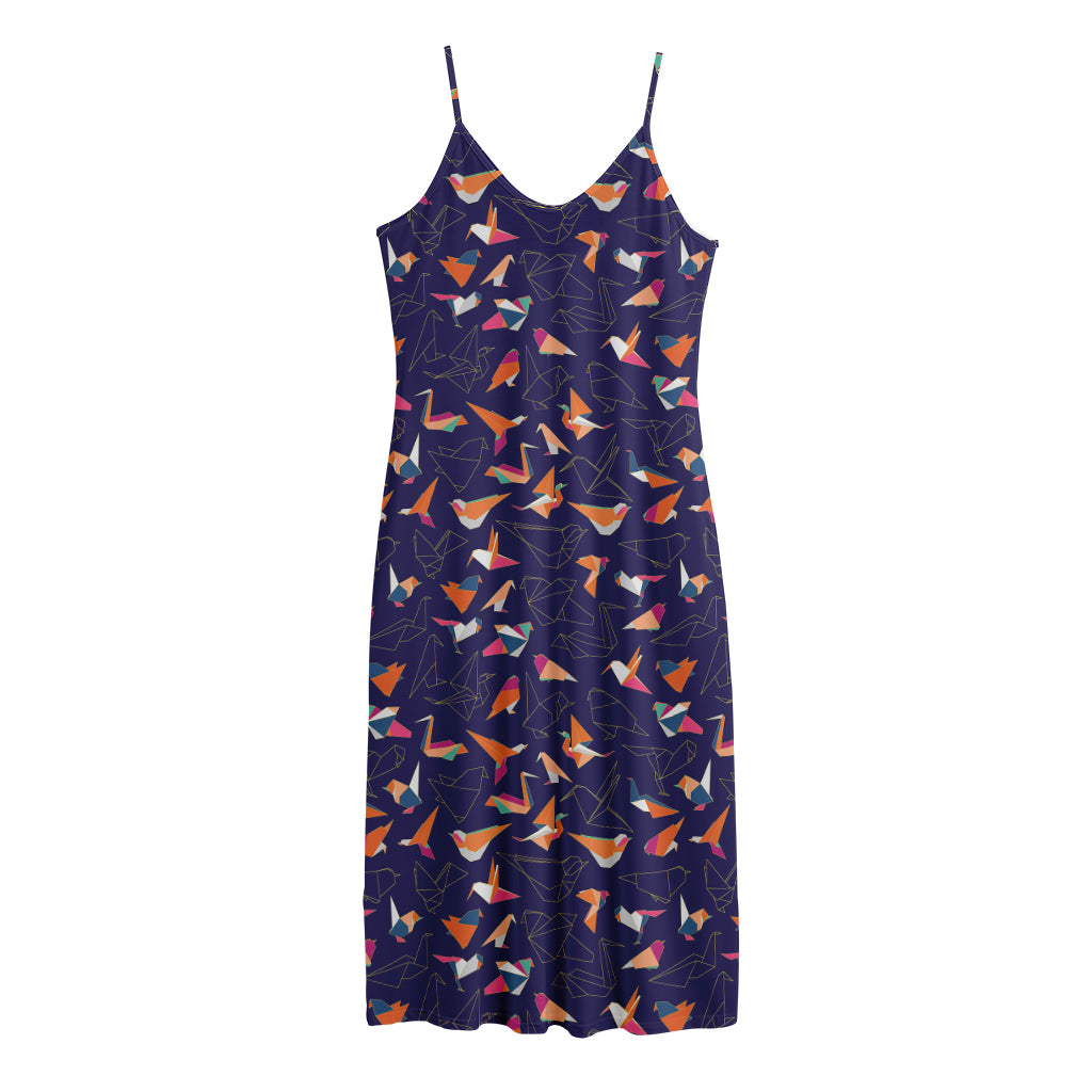 Colorful Origami Bird Pattern Print Jersey Midi Cami Dress