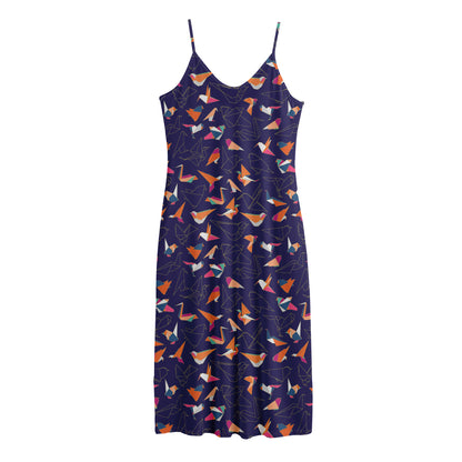 Colorful Origami Bird Pattern Print Jersey Midi Cami Dress