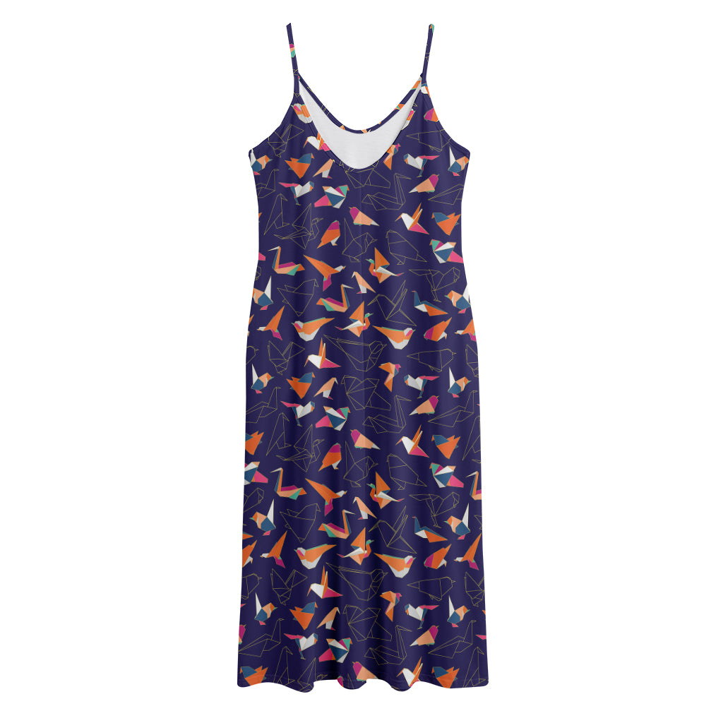 Colorful Origami Bird Pattern Print Jersey Midi Cami Dress