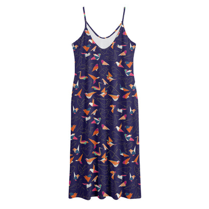 Colorful Origami Bird Pattern Print Jersey Midi Cami Dress