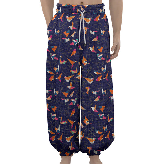 Colorful Origami Bird Pattern Print Lantern Pants
