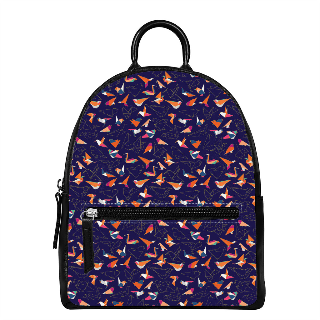 Colorful Origami Bird Pattern Print Leather Backpack