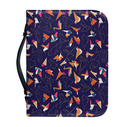 Colorful Origami Bird Pattern Print Leather Bible Cover