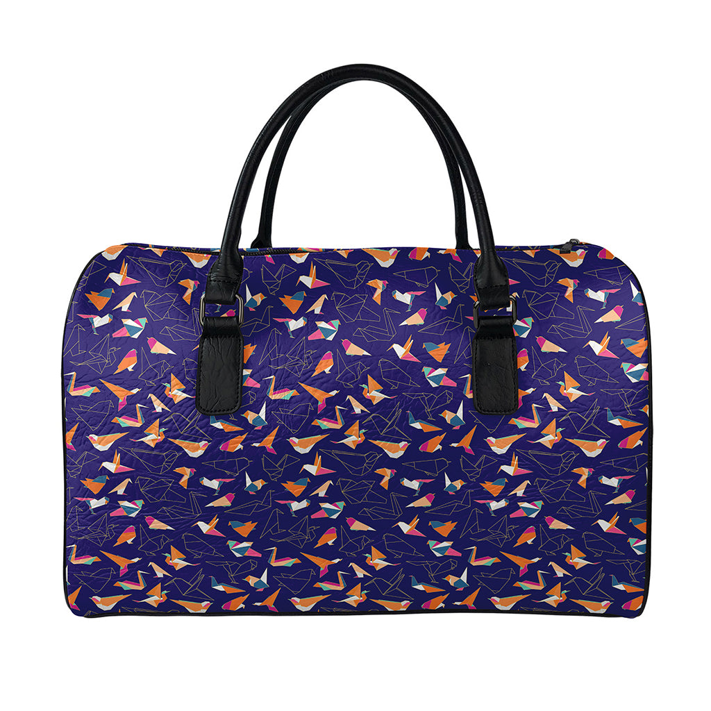 Colorful Origami Bird Pattern Print Leather Duffle Bag