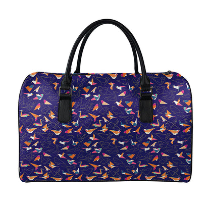 Colorful Origami Bird Pattern Print Leather Duffle Bag