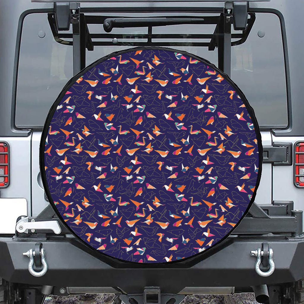 Colorful Origami Bird Pattern Print Leather Spare Tire Cover