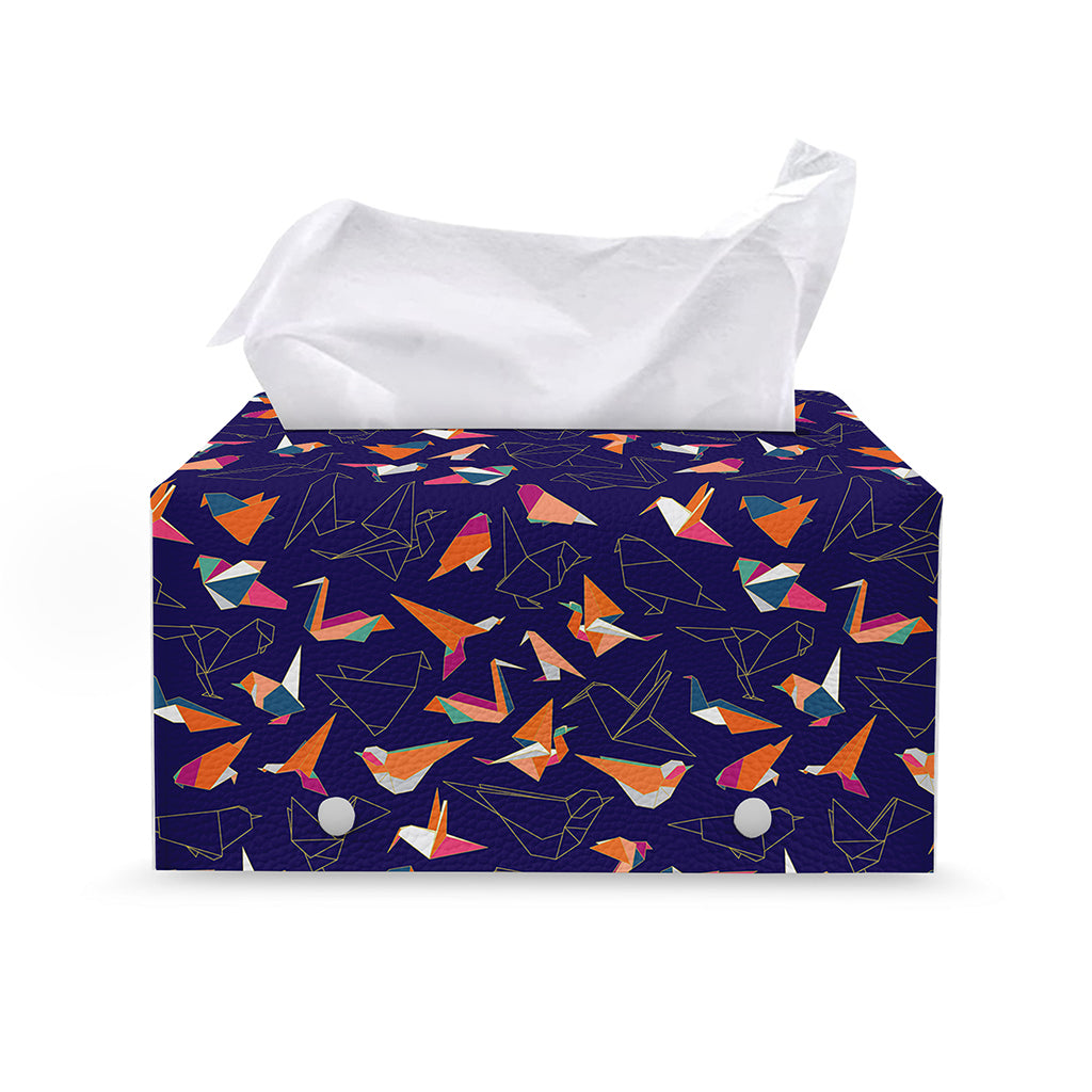Colorful Origami Bird Pattern Print Leather Tissue Box Cover