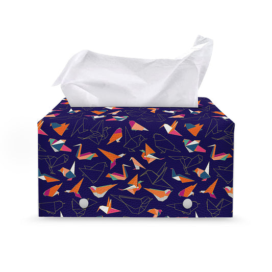 Colorful Origami Bird Pattern Print Leather Tissue Box Cover
