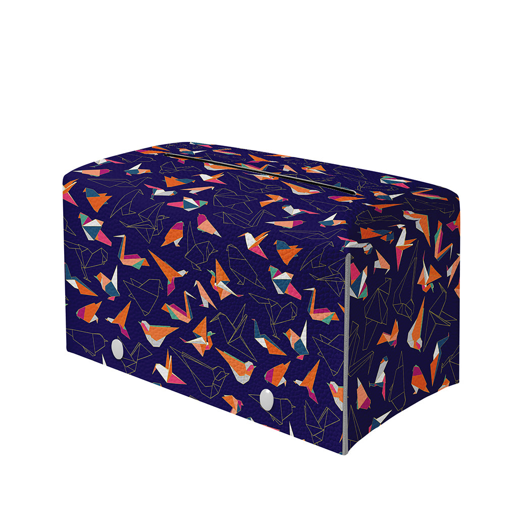 Colorful Origami Bird Pattern Print Leather Tissue Box Cover