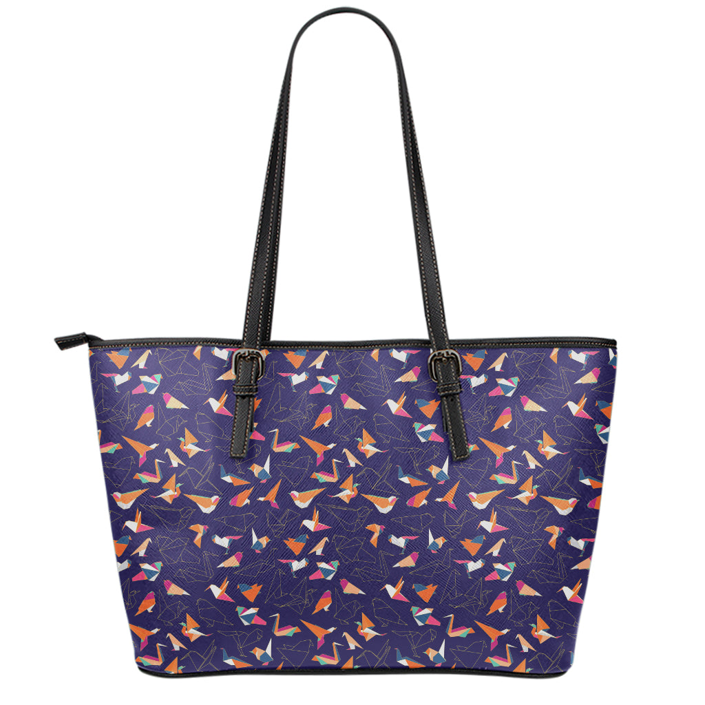 Colorful Origami Bird Pattern Print Leather Tote Bag