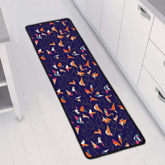 Colorful Origami Bird Pattern Print Long Kitchen Mat