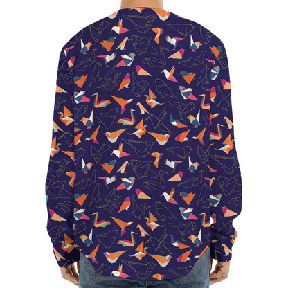 Colorful Origami Bird Pattern Print Long Sleeve Baseball Jersey