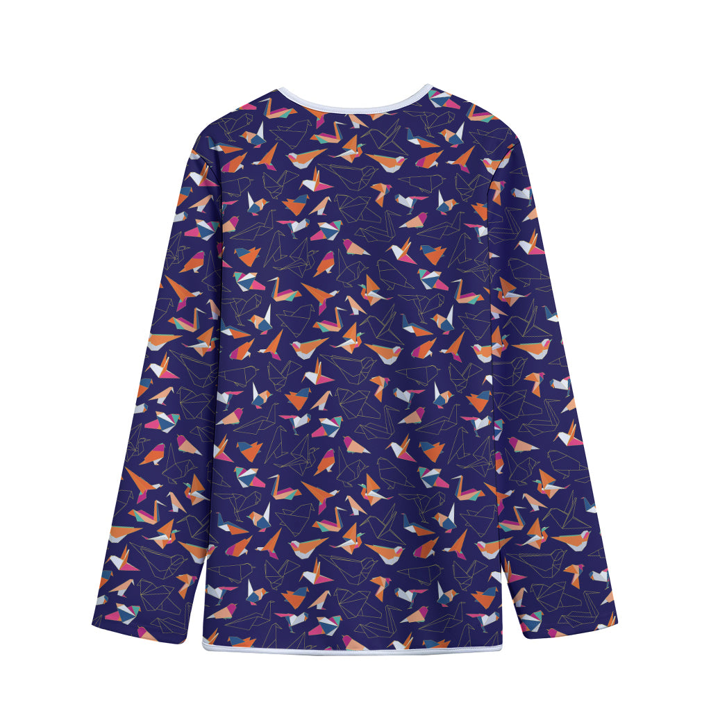Colorful Origami Bird Pattern Print Long Sleeve Short Coat