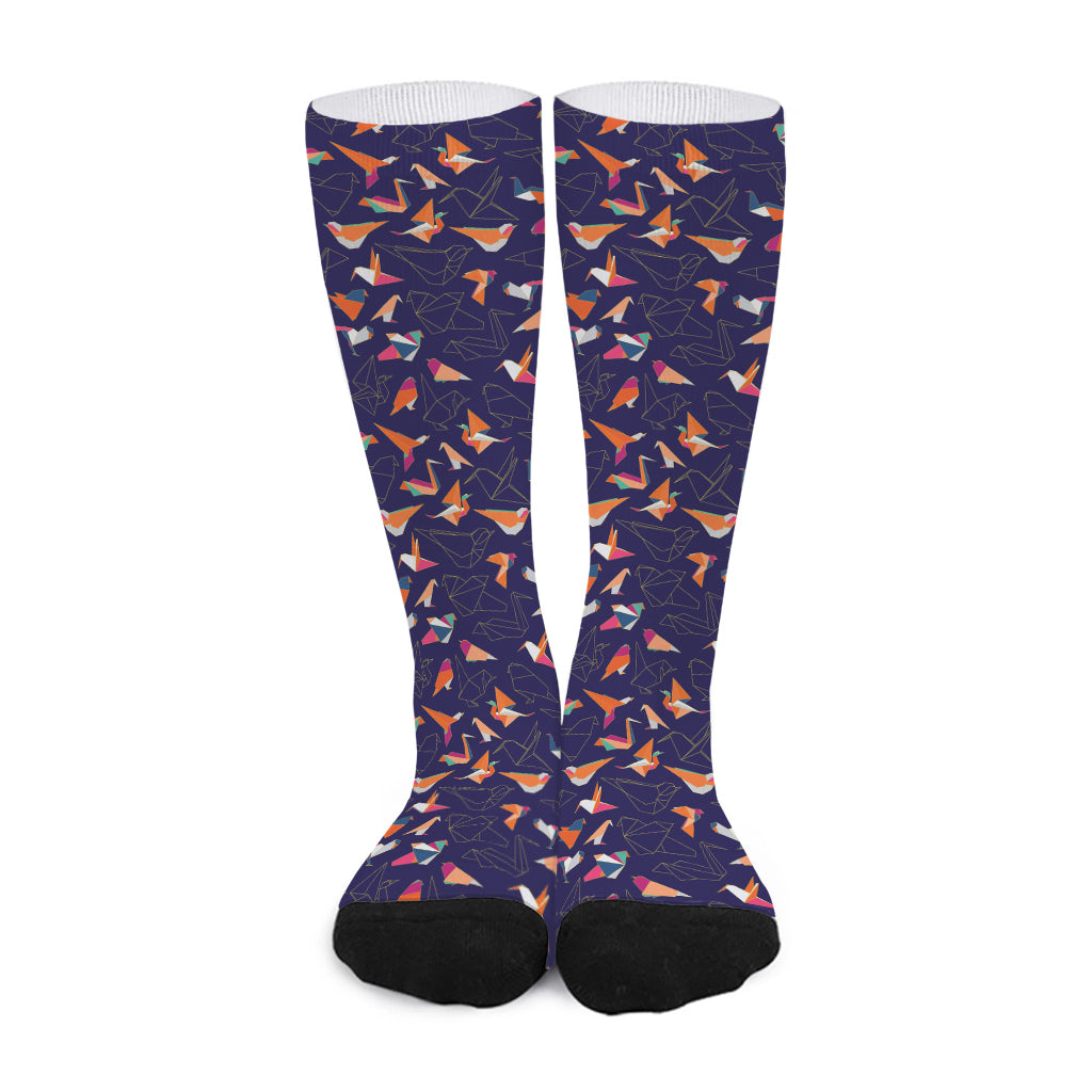 Colorful Origami Bird Pattern Print Long Socks