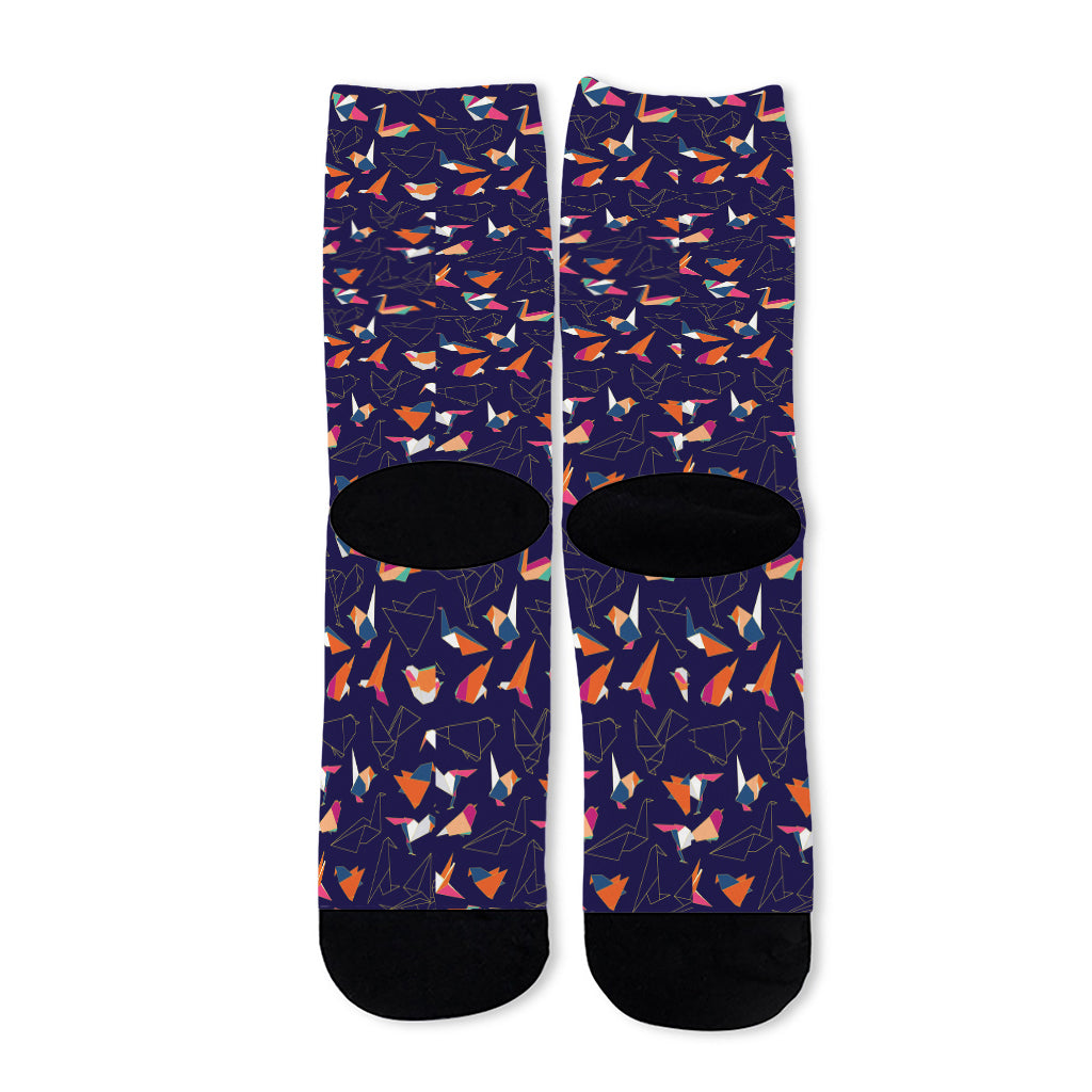 Colorful Origami Bird Pattern Print Long Socks