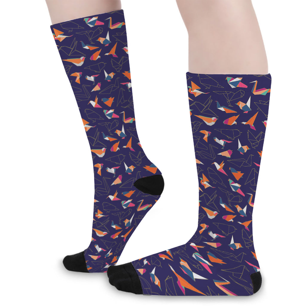 Colorful Origami Bird Pattern Print Long Socks