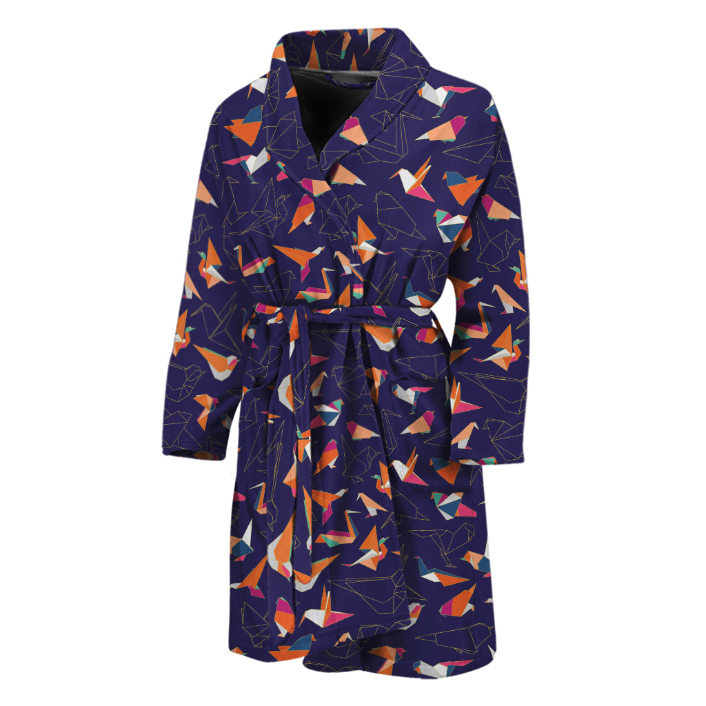 Colorful Origami Bird Pattern Print Men's Bathrobe