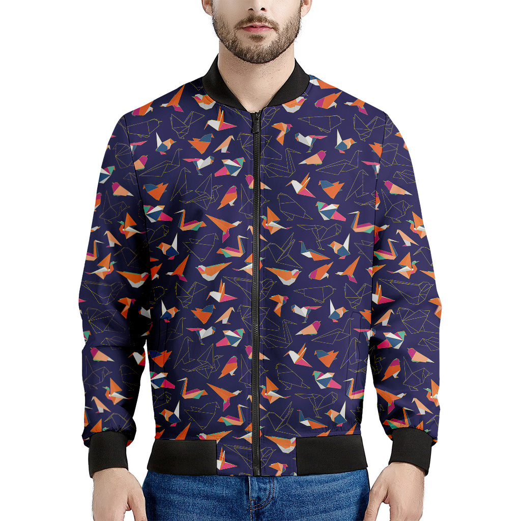 Colorful Origami Bird Pattern Print Men's Bomber Jacket