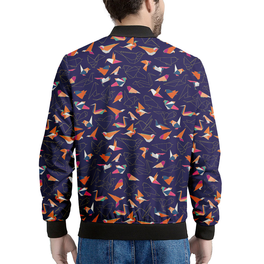 Colorful Origami Bird Pattern Print Men's Bomber Jacket