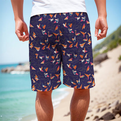 Colorful Origami Bird Pattern Print Men's Cargo Shorts