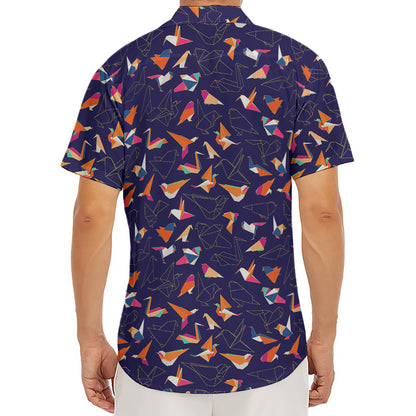 Colorful Origami Bird Pattern Print Men's Deep V-Neck Shirt
