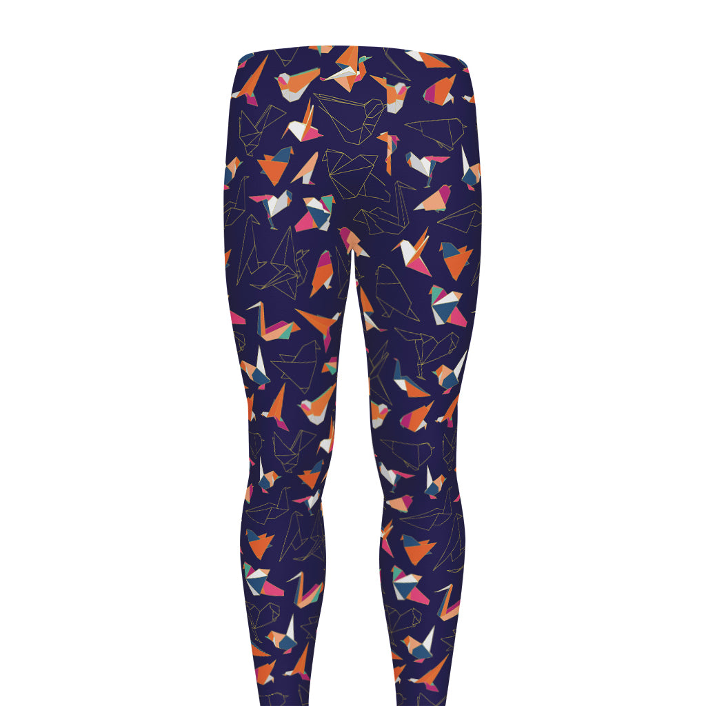 Colorful Origami Bird Pattern Print Men's leggings