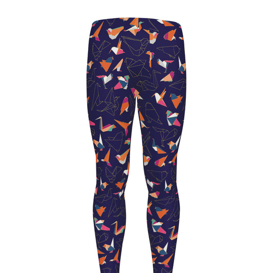 Colorful Origami Bird Pattern Print Men's leggings