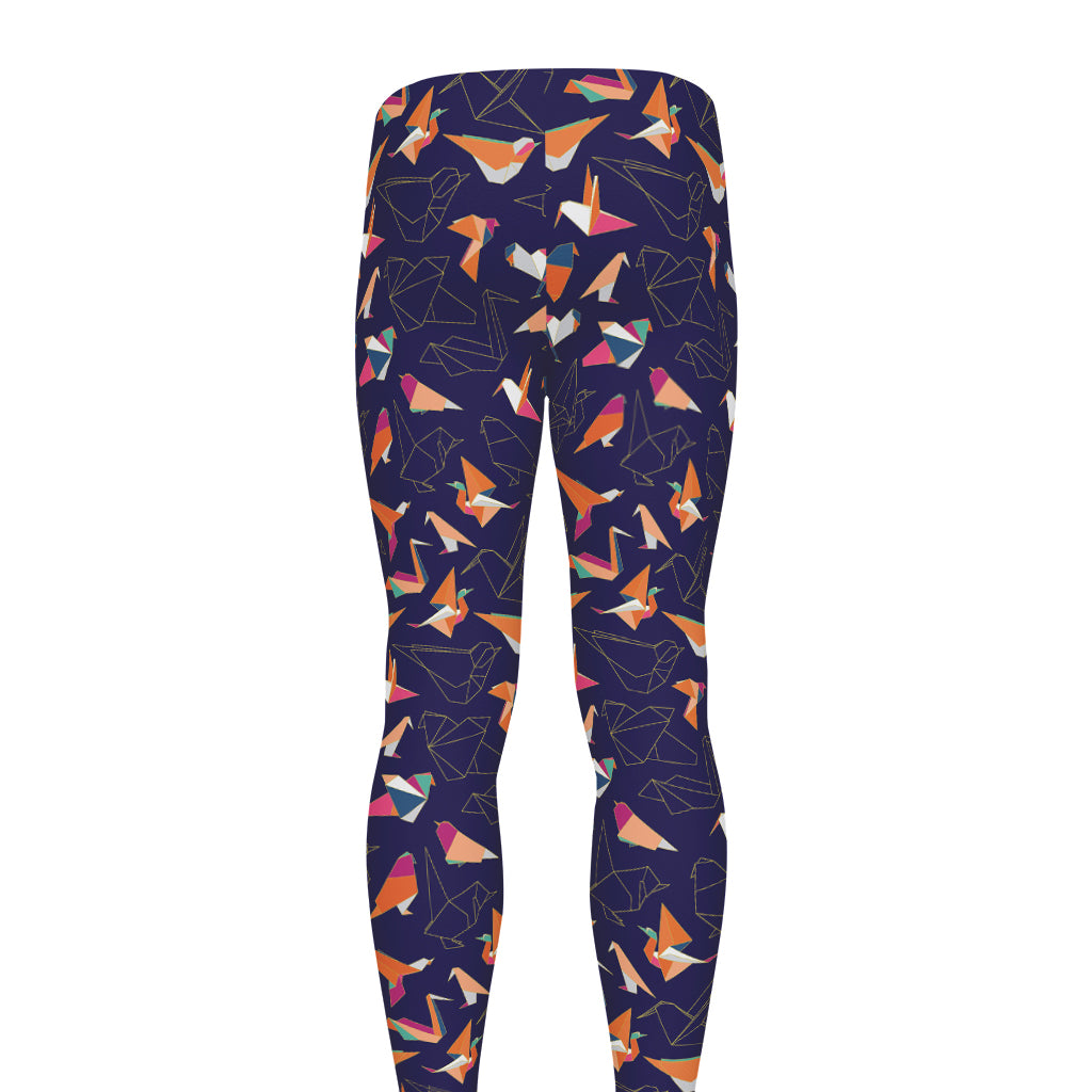 Colorful Origami Bird Pattern Print Men's leggings