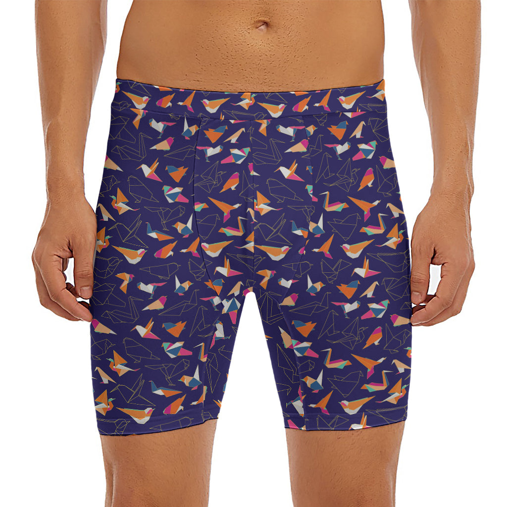 Colorful Origami Bird Pattern Print Men's Long Boxer Briefs