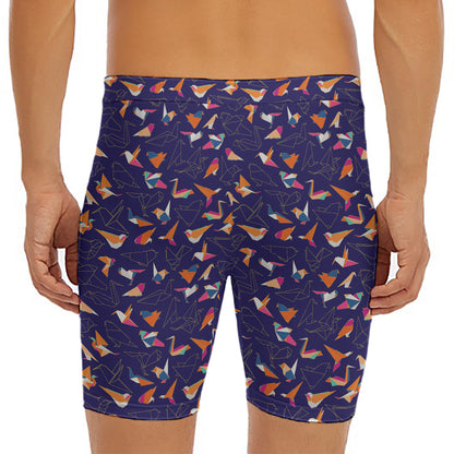 Colorful Origami Bird Pattern Print Men's Long Boxer Briefs