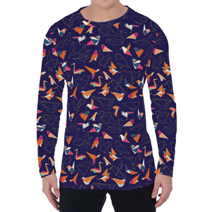 Colorful Origami Bird Pattern Print Men's Long Sleeve T-Shirt