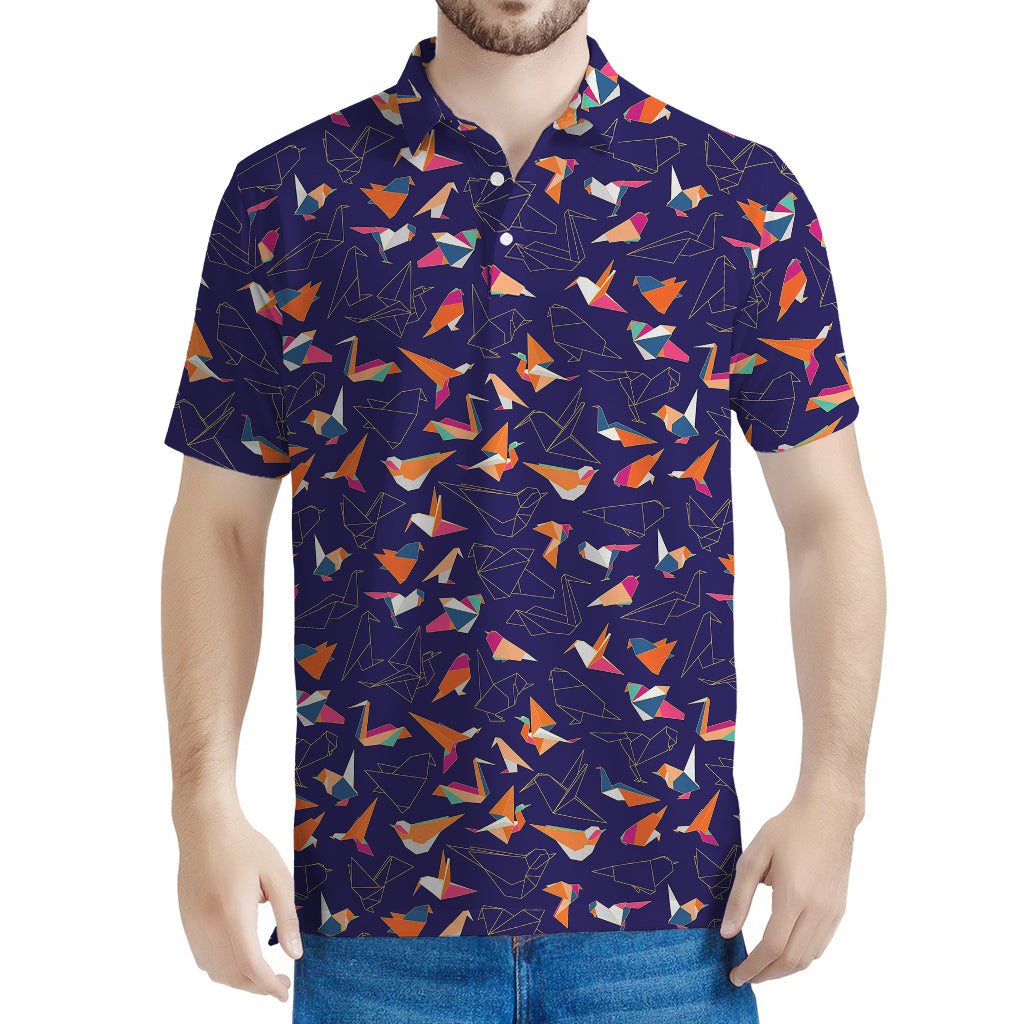 Colorful Origami Bird Pattern Print Men's Polo Shirt