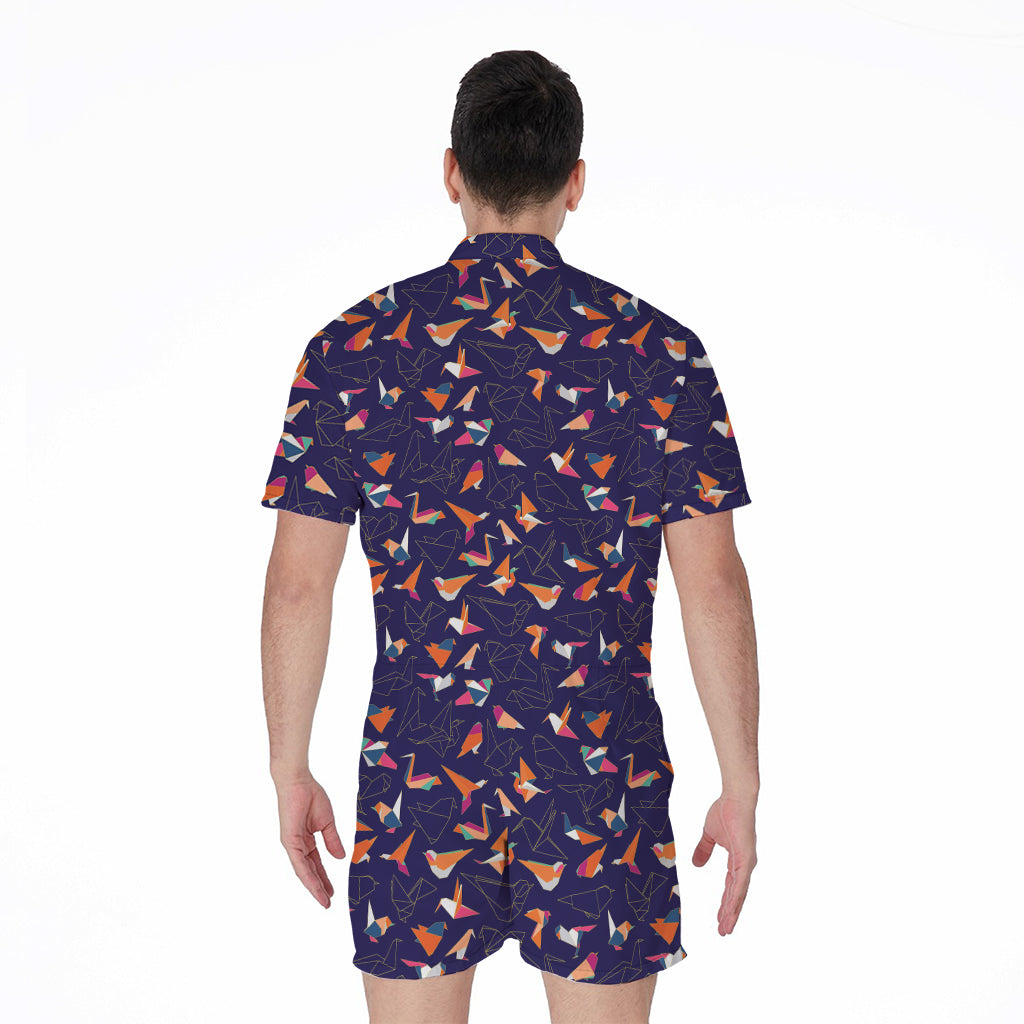 Colorful Origami Bird Pattern Print Men's Rompers