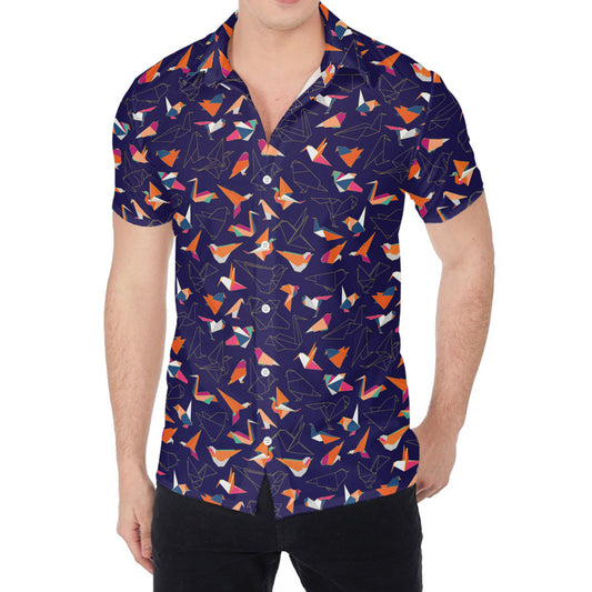 Colorful Origami Bird Pattern Print Men's Shirt