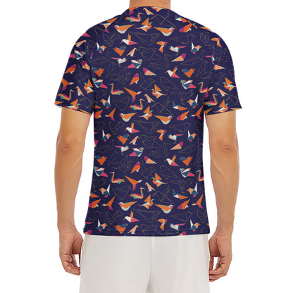 Colorful Origami Bird Pattern Print Men's Short Sleeve Rash Guard