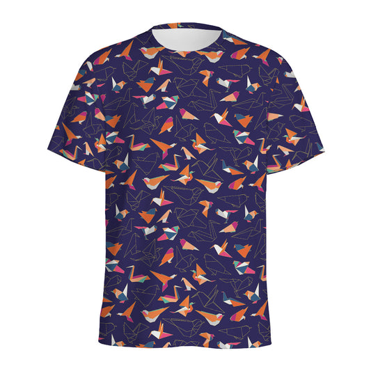Colorful Origami Bird Pattern Print Men's Sports T-Shirt